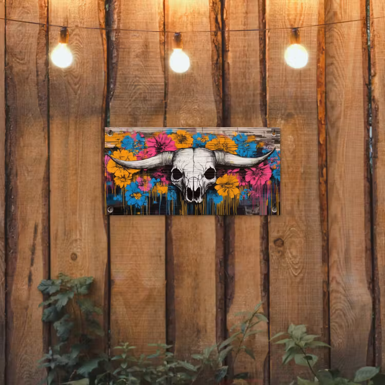 Schedel - Bloemen - Graffiti tuinposter los doek klein -sfeer1