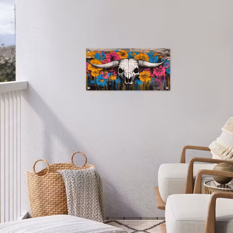 Schedel - Bloemen - Graffiti tuinposter los doek klein -sfeer8