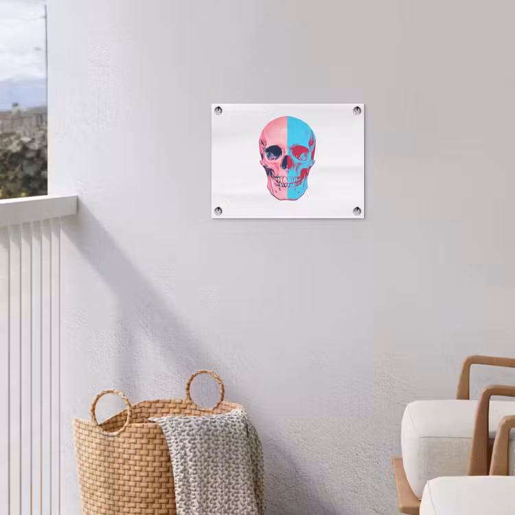 Schedel - Grafisch - Roze - Verdeeld tuinposter los doek klein -sfeer8