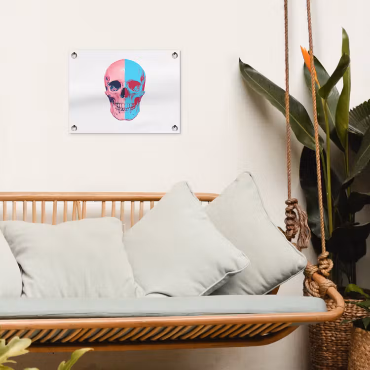 Schedel - Grafisch - Roze - Verdeeld tuinposter los doek klein -sfeer7