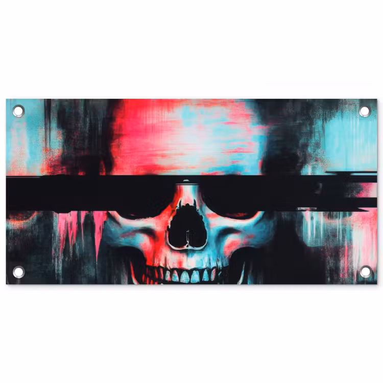 Schedels - Glitch - Cyberpunk tuinposter los doek klein -3d