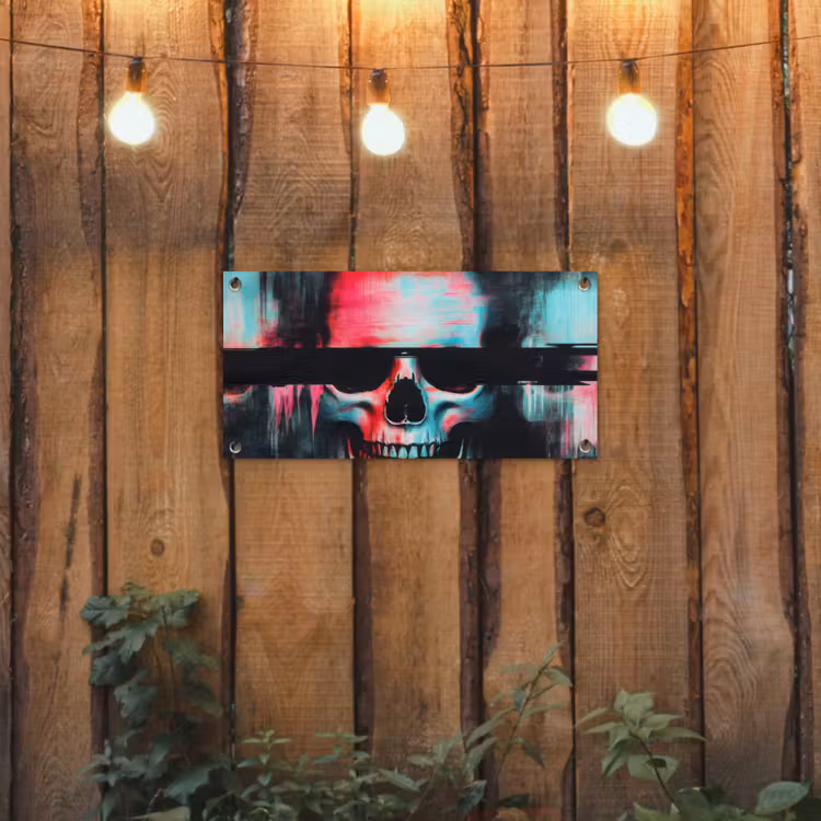 Schedels - Glitch - Cyberpunk tuinposter los doek klein -sfeer1