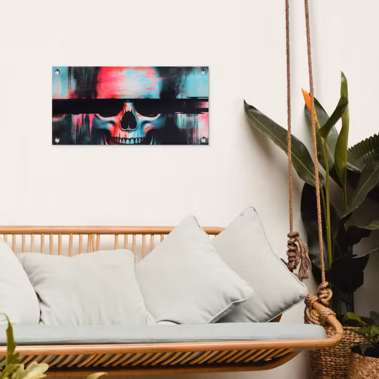 Schedels - Glitch - Cyberpunk tuinposter los doek klein -sfeer7