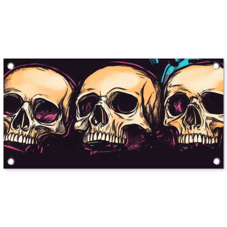Schedels - Graffiti - Neon tuinposter los doek klein -3d