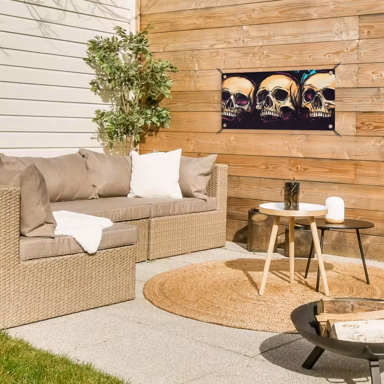 Schedels - Graffiti - Neon tuinposter los doek klein -sfeer4