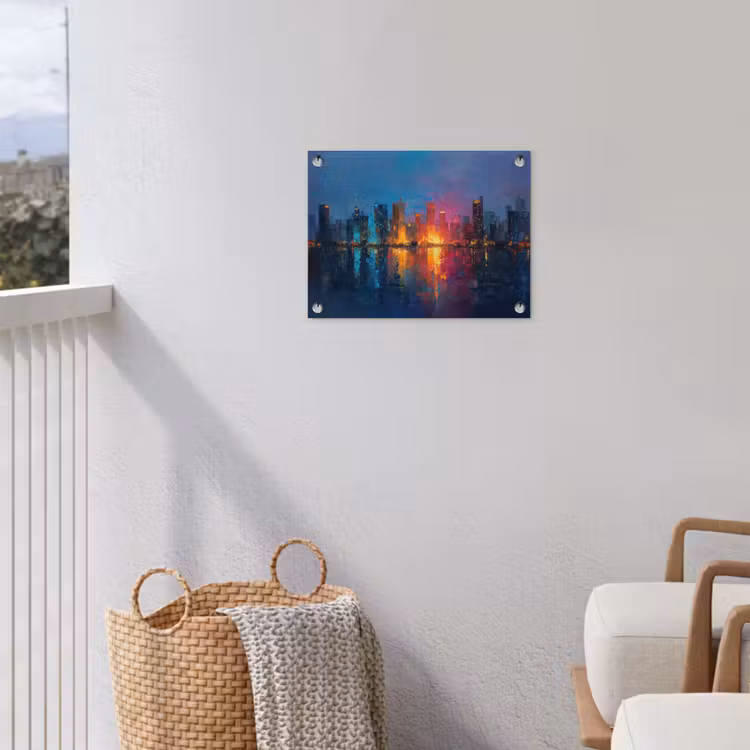Skyline - Penseelstreken - Donkerblauw - Lichtgevend tuinposter los doek klein -sfeer8