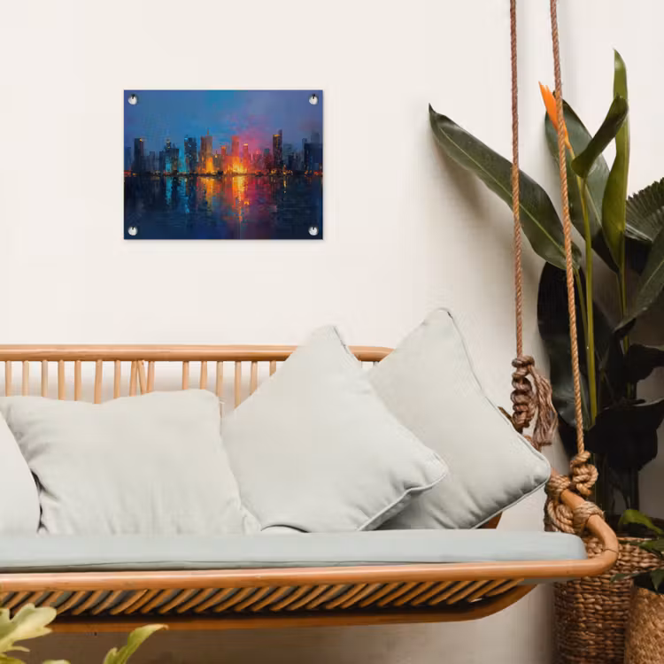 Skyline - Penseelstreken - Donkerblauw - Lichtgevend tuinposter los doek klein -sfeer7