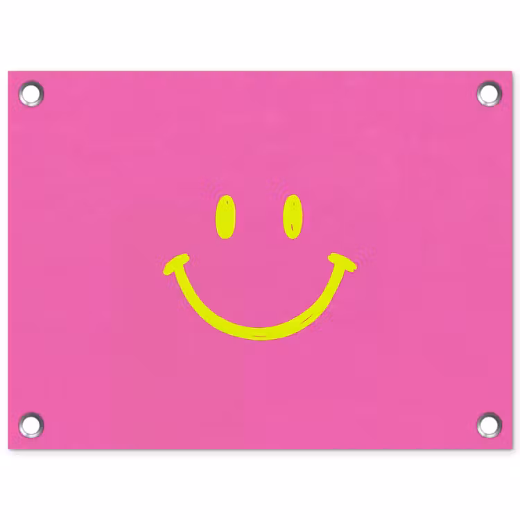 Smiley - Vrolijk - Roze tuinposter los doek klein -3d