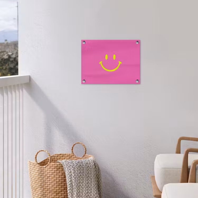Smiley - Vrolijk - Roze tuinposter los doek klein -sfeer8