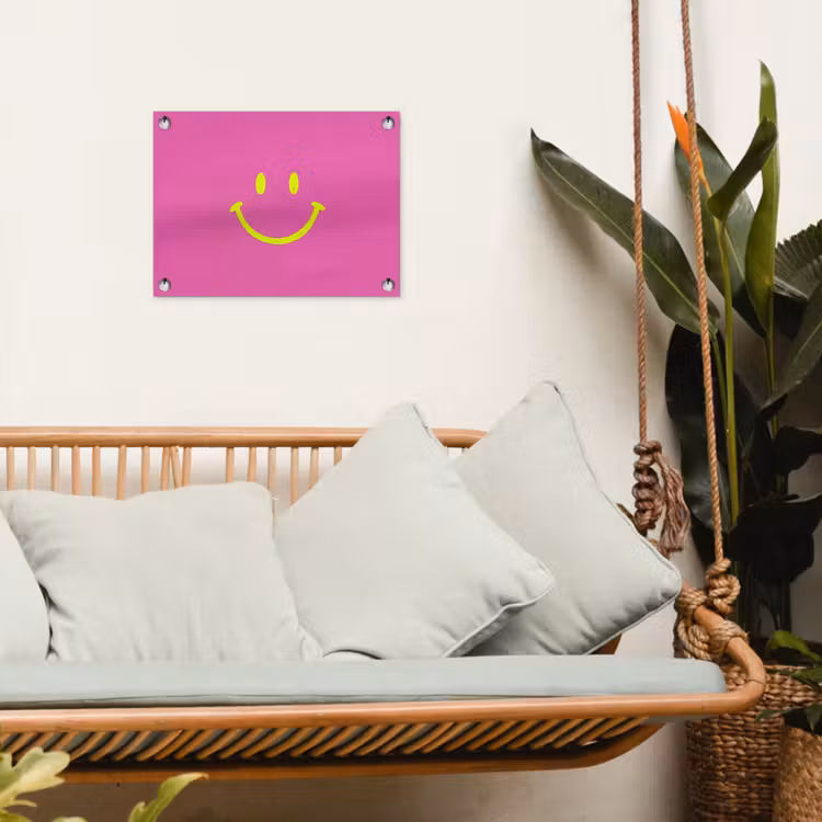 Smiley - Vrolijk - Roze tuinposter los doek klein -sfeer7