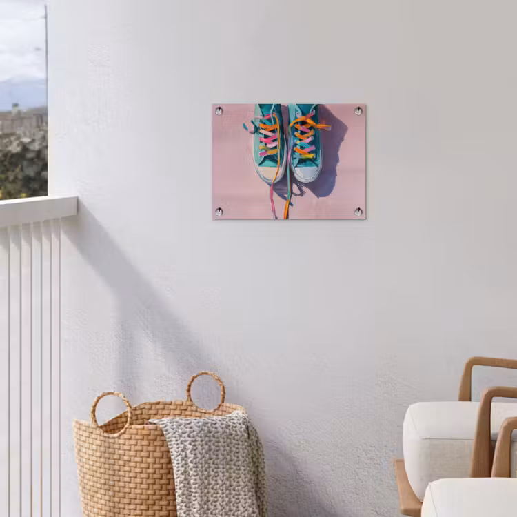 Sneakers - Veters - Kleurrijk - Schaduw tuinposter los doek klein -sfeer8