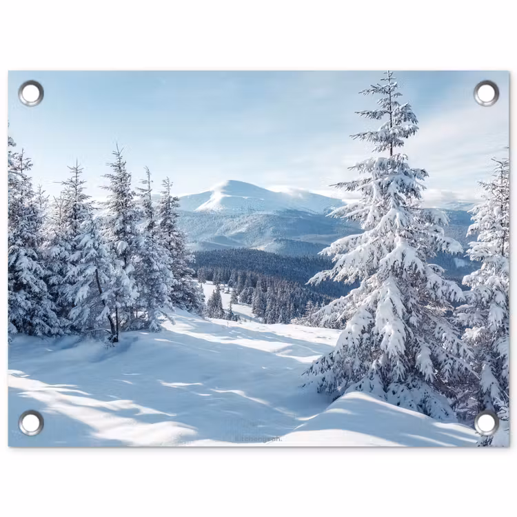 Sneeuw - Winter - Landschap - Bergen tuinposter los doek klein -3d