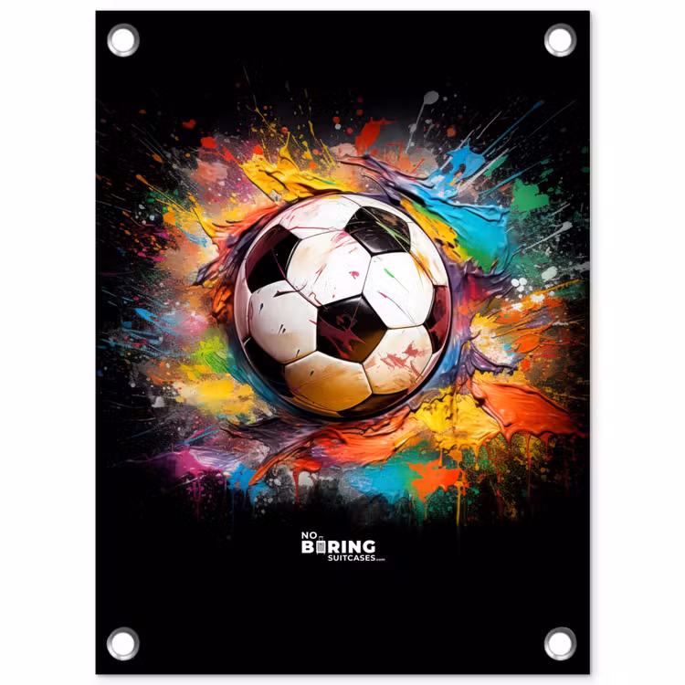 Voetbal omringd door verfklodders tuinposter los doek klein -3d