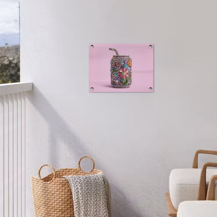 Frisdrankblikje - Bloemenpatroon - Edelstenen - Kleurrijk tuinposter los doek klein -sfeer8