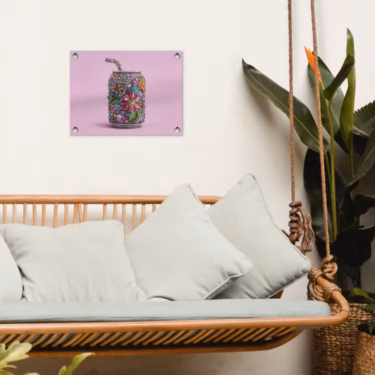 Frisdrankblikje - Bloemenpatroon - Edelstenen - Kleurrijk tuinposter los doek klein -sfeer7