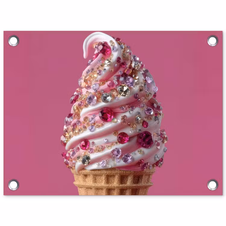 Softijs - Edelstenen - Roze - Hoorntje tuinposter los doek klein -3d