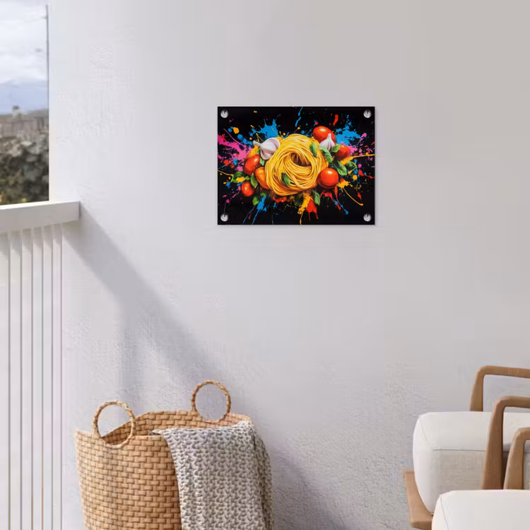 Spaghetti - Graffiti - Verf - Kleurrijk - Eten - Modern tuinposter los doek klein -sfeer8
