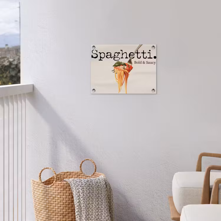 Spaghetti - tomatensaus - Parmezaanse kaas tuinposter los doek klein -sfeer8
