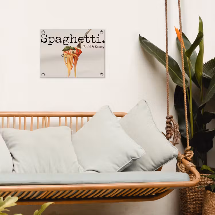 Spaghetti - tomatensaus - Parmezaanse kaas tuinposter los doek klein -sfeer7
