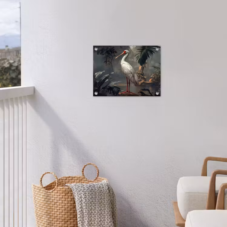 Lepelaar - Tropisch - Wit - Bladeren tuinposter los doek klein -sfeer8