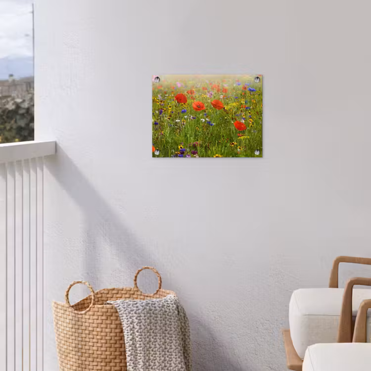 Lente - Bloemen - Rood - Klaproos - Gras - Groen tuinposter los doek klein -sfeer8