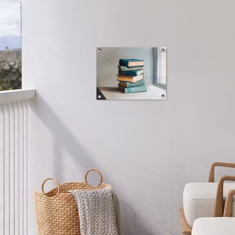 Stapel - Boeken - Groen - Daglicht tuinposter los doek klein -sfeer8
