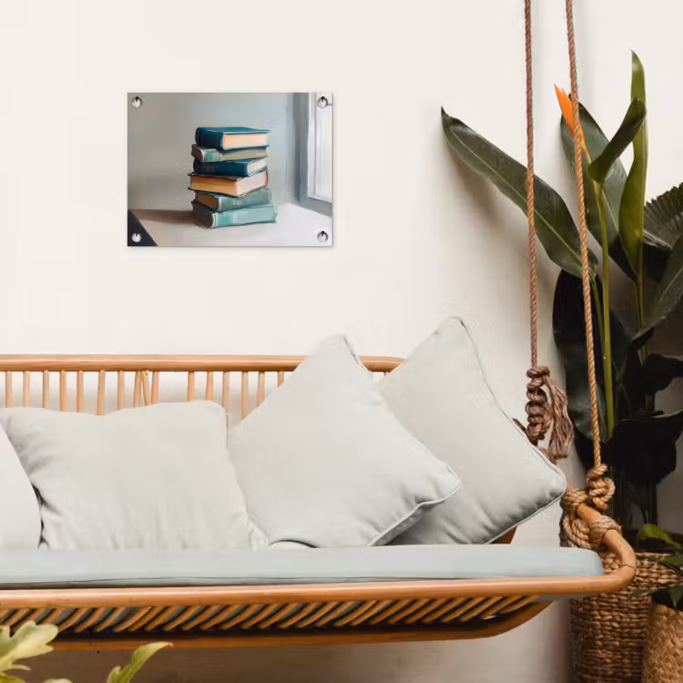 Stapel - Boeken - Groen - Daglicht tuinposter los doek klein -sfeer7