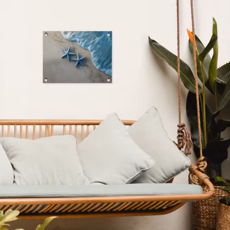 Zeesterren - Zand - Zee - Blauw tuinposter los doek klein -sfeer7