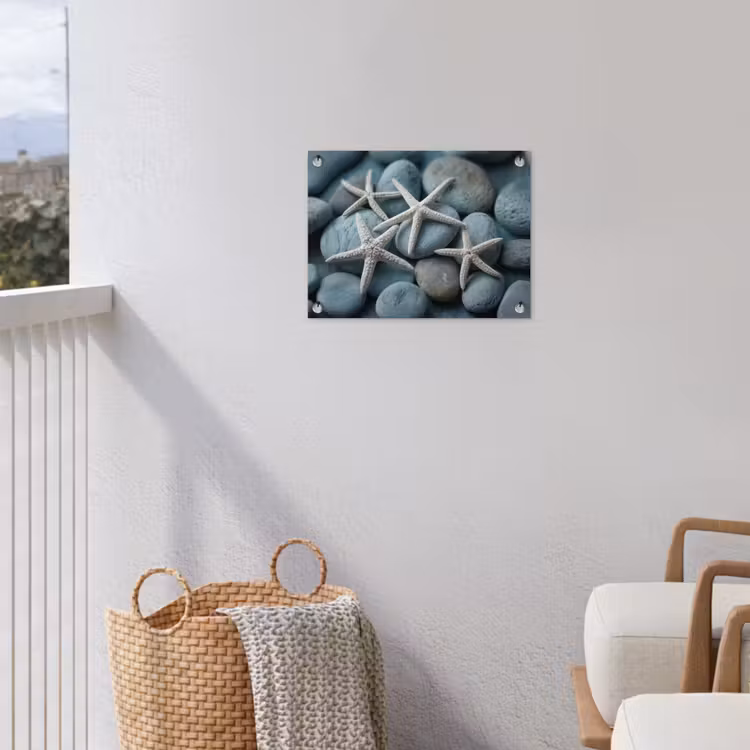 Zeesterren - Stenen - Wit tuinposter los doek klein -sfeer8