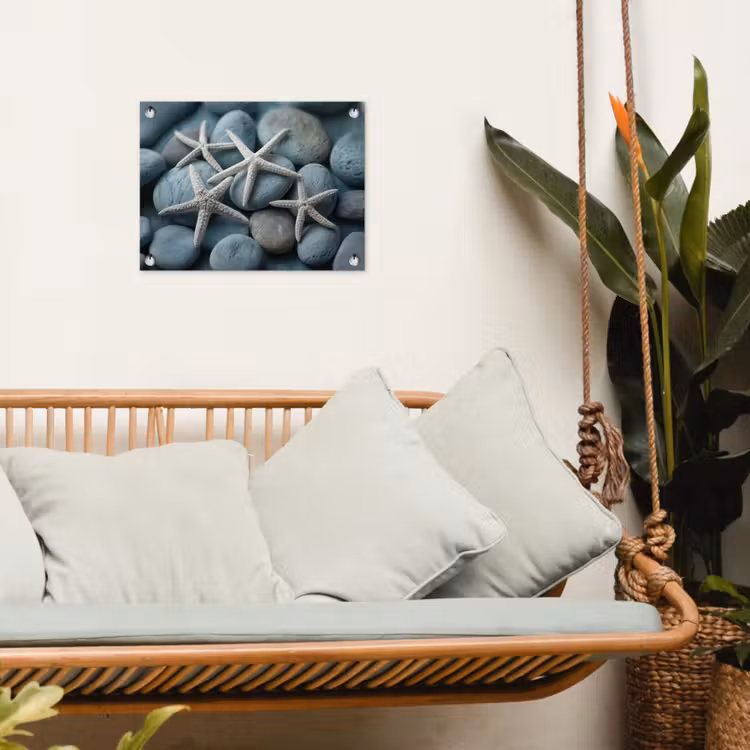 Zeesterren - Stenen - Wit tuinposter los doek klein -sfeer7