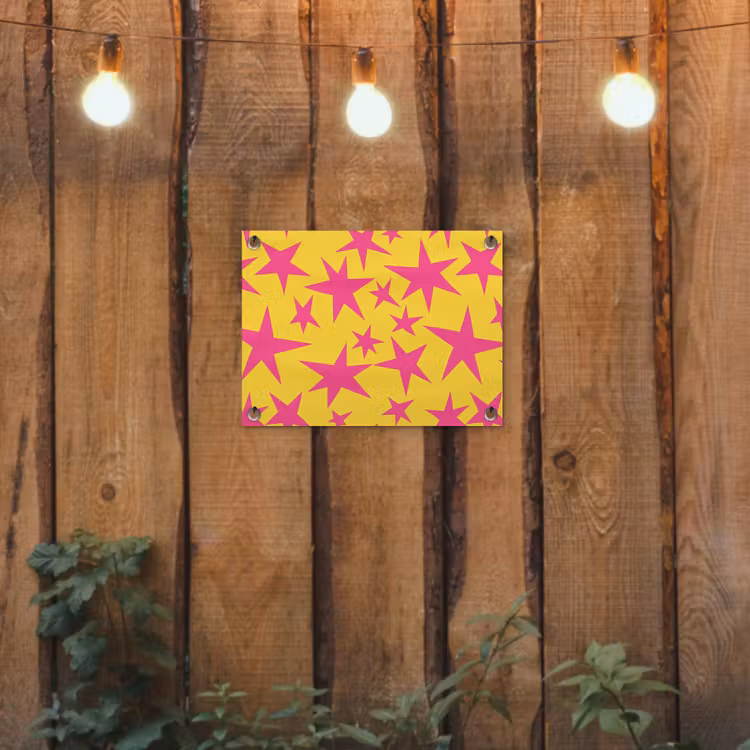 Sterren - Patroon - Roze - Geel tuinposter los doek klein 239 -sfeer1