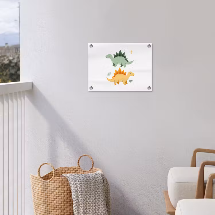 Sterren - Stegosaurussen - Blaadjes - Groen tuinposter los doek klein -sfeer8