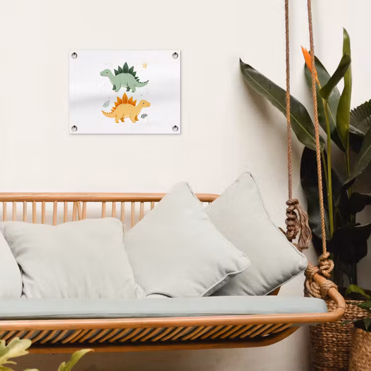 Sterren - Stegosaurussen - Blaadjes - Groen tuinposter los doek klein -sfeer7