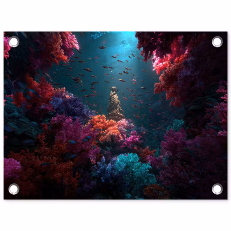 Standbeeld - Zeebodem - Koraal - Kleurrijk tuinposter los doek klein -3d
