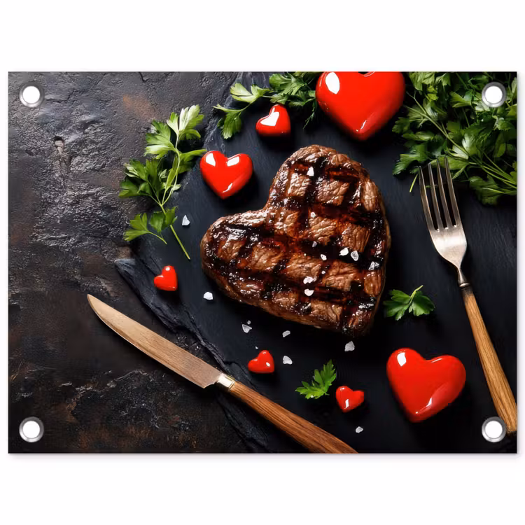 Steak - Hart - Bestek tuinposter los doek klein -3d