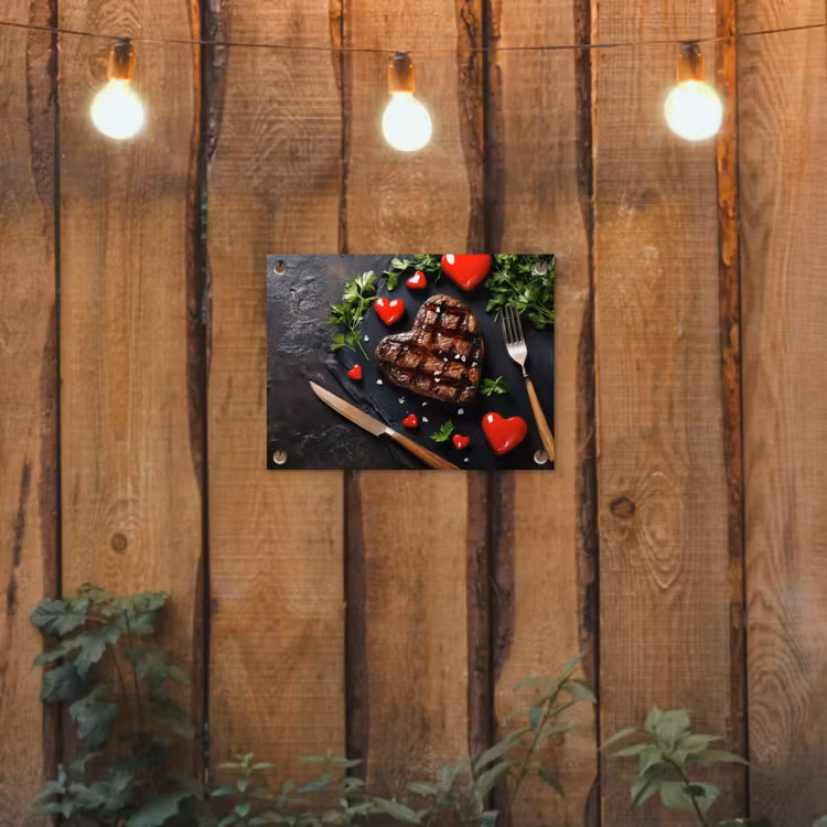 Steak - Hart - Bestek tuinposter los doek klein -sfeer1