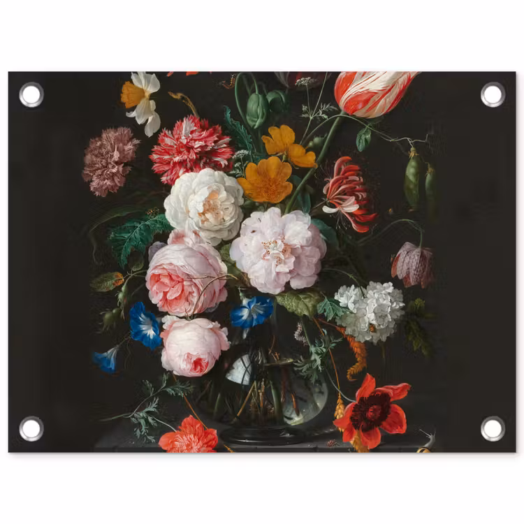 Stilleven met bloemen in een glazen vaas - Schilderij van Jan Davidsz. de Heem tuinposter los doek klein -3d