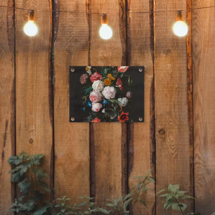 Stilleven met bloemen in een glazen vaas - Schilderij van Jan Davidsz. de Heem tuinposter los doek klein -sfeer1