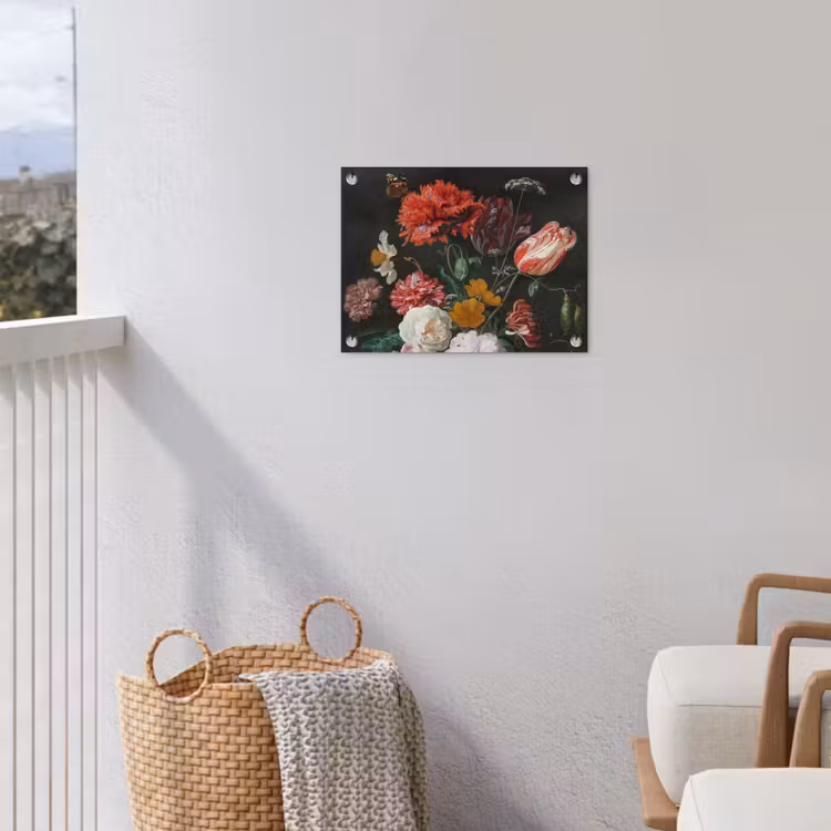 Stilleven met bloemen in een glazen vaas - Schilderij van Jan Davidsz. de Heem tuinposter los doek klein -sfeer8