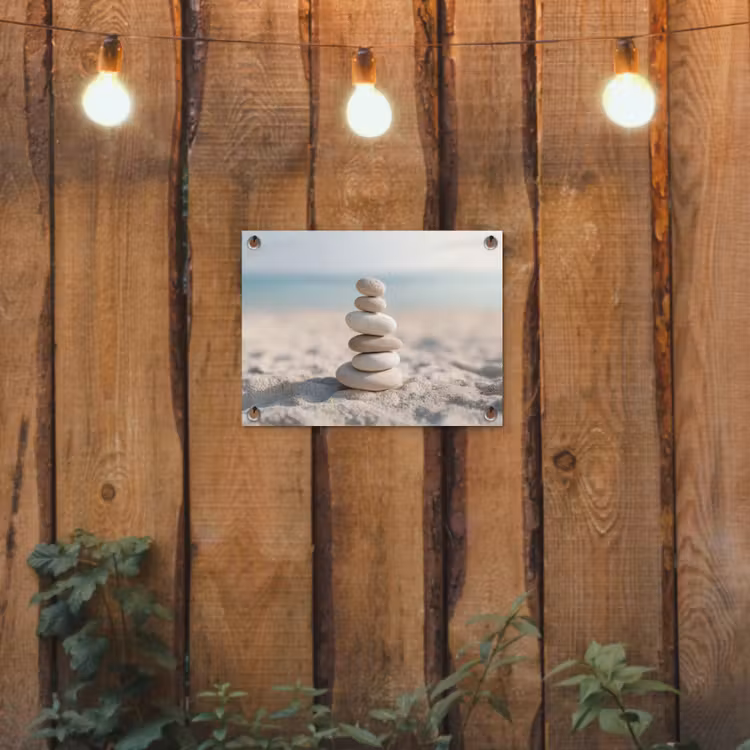 Stenen - Stapel - Zand - Zee tuinposter los doek klein -sfeer1