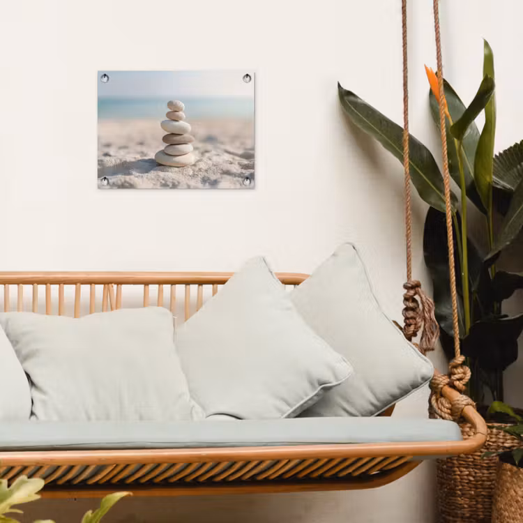 Stenen - Stapel - Zand - Zee tuinposter los doek klein -sfeer7