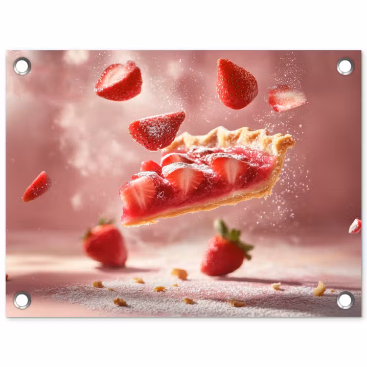 Aardbei - Taart- Eten - Roze tuinposter los doek klein -3d