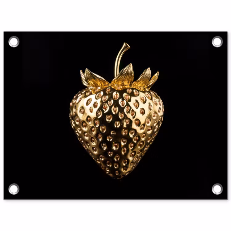 Aardbei - Goud - Zwart - Chrome tuinposter los doek klein -3d