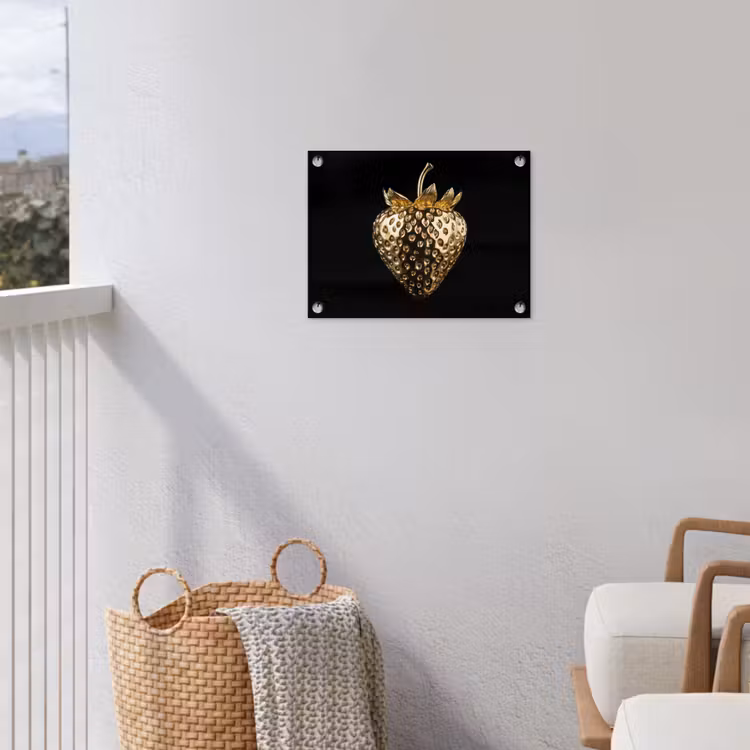 Aardbei - Goud - Zwart - Chrome tuinposter los doek klein -sfeer8