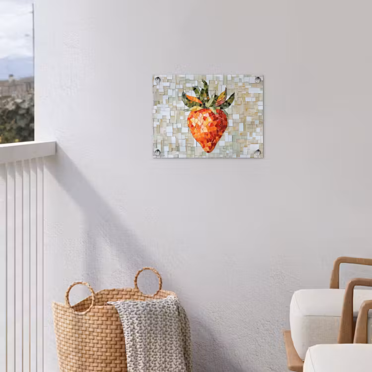 Aardbei - Rood - Mozaïek - Fruit tuinposter los doek klein -sfeer8