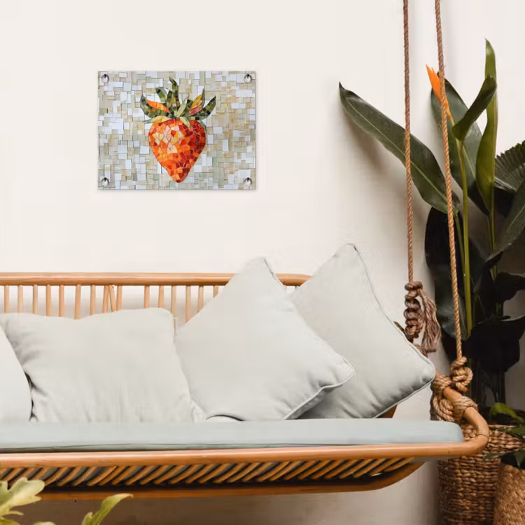 Aardbei - Rood - Mozaïek - Fruit tuinposter los doek klein -sfeer7