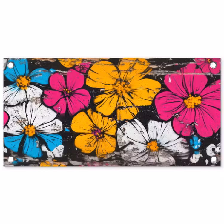 Street Art - Bloemen - Mix tuinposter los doek klein -3d