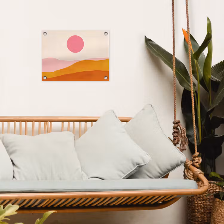 Zon - Heuvels - Abstract - Roze tuinposter los doek klein -sfeer7