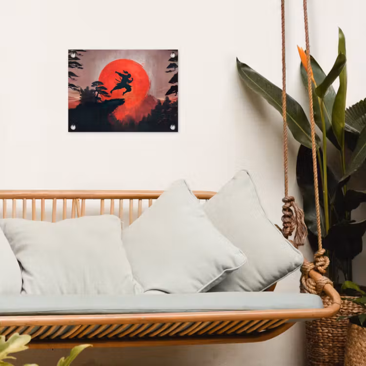 Zon - Krijger - Bomen - Bergen tuinposter los doek klein -sfeer7