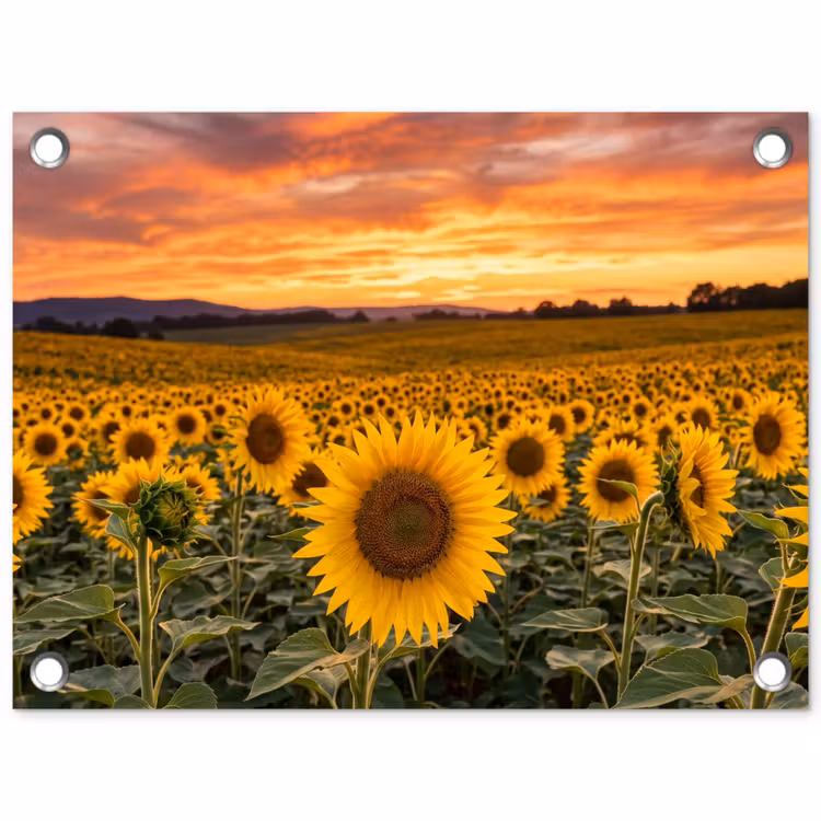 Zonnebloemen - Heuvellandschap - Geel tuinposter los doek klein -3d